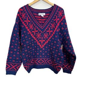 VTG Illustrations Pullover Fair‎ Isle Shetland Wool Sweater Women’s Large
